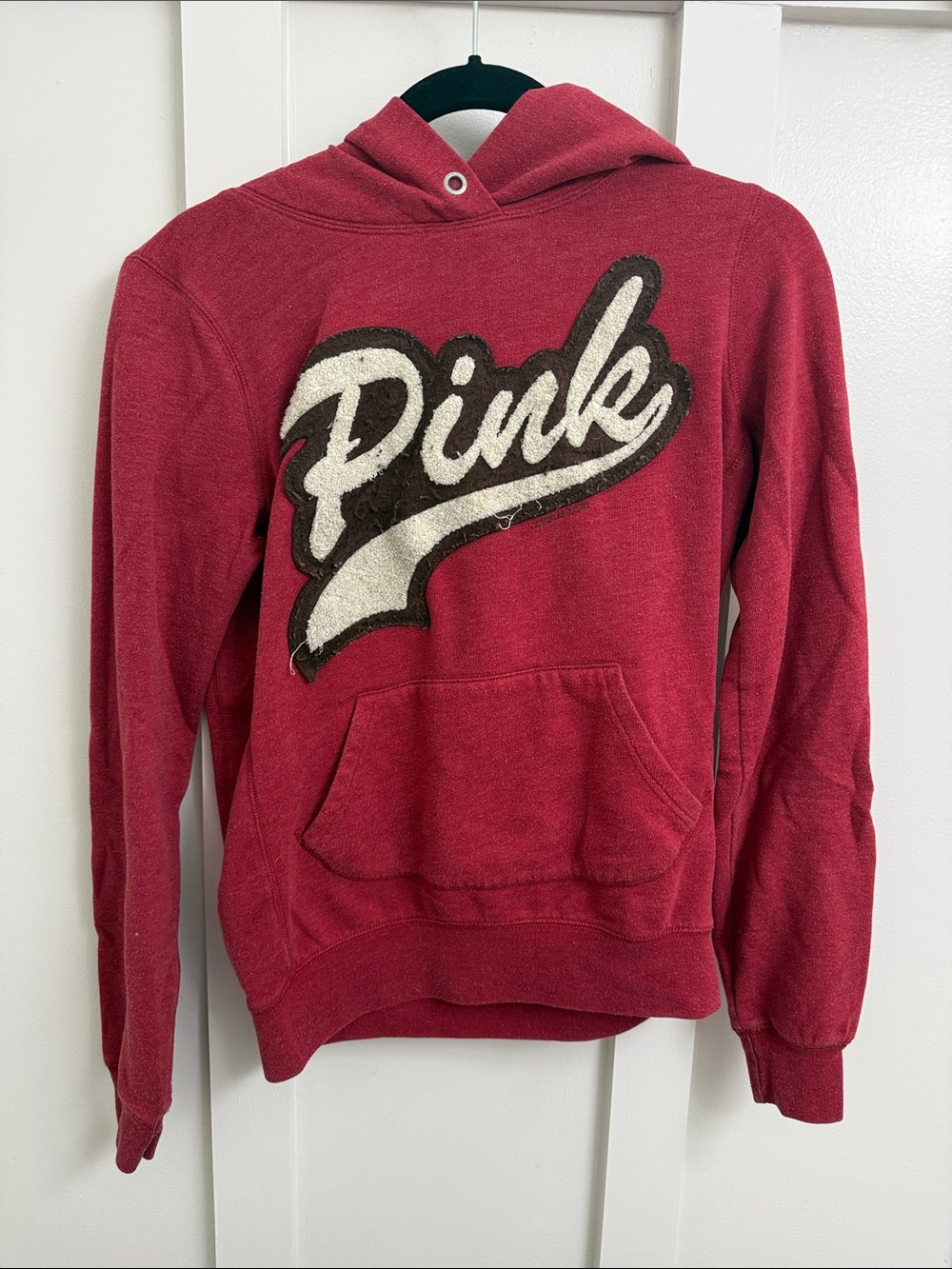 PINK Victoria's Secret Red Crewneck Hoodie with Script Logo